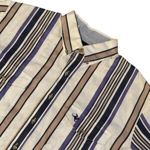 Vintage Lone Roo by Roper Mens XL Striped Short Sleeve Western Shirt‎ Rodeo